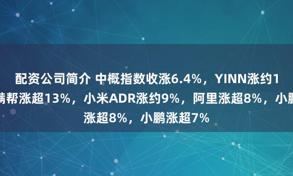 配资公司简介 中概指数收涨6.4%，YINN涨约14.8%，满帮涨超13%，小米ADR涨约9%，阿里涨超8%，小鹏涨超7%